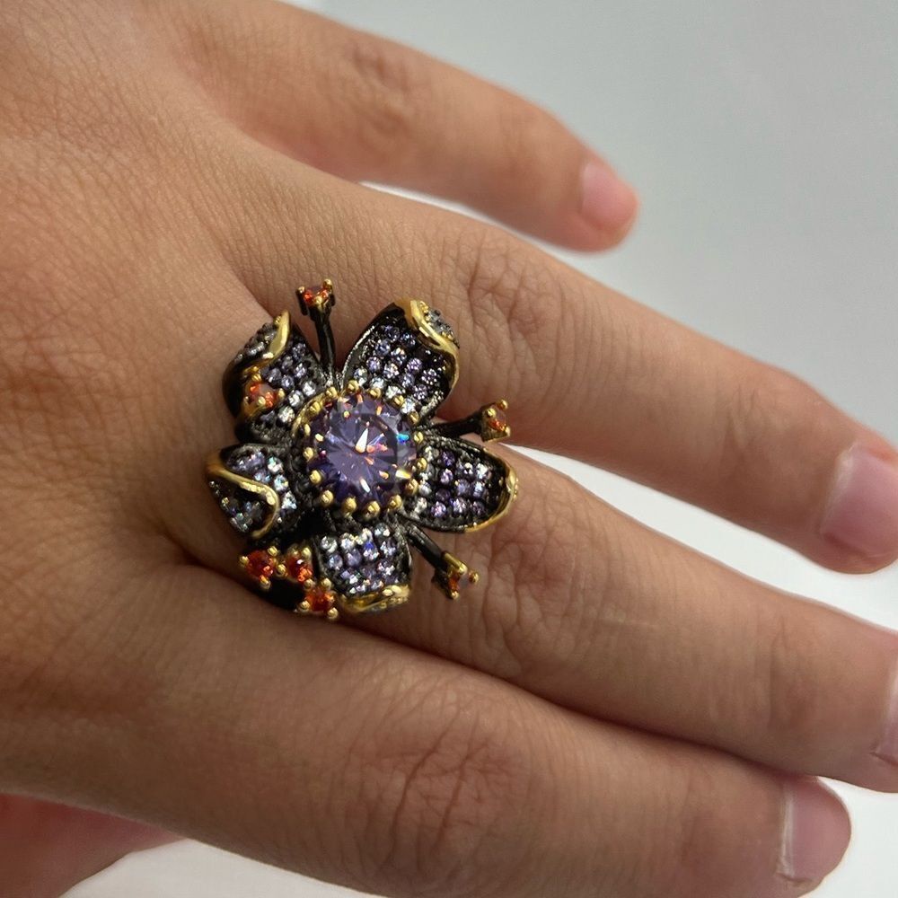 925 Sterling Silver Floral Blossom With Amethyst inspired crystal accent - Picture 11 of 16